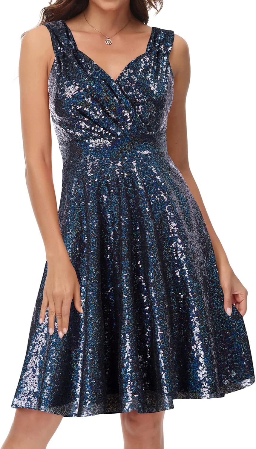 GRACE KARIN Women's Sequin Dresses Sleeveless V-Neck Sparkly Glitter Evening Par...