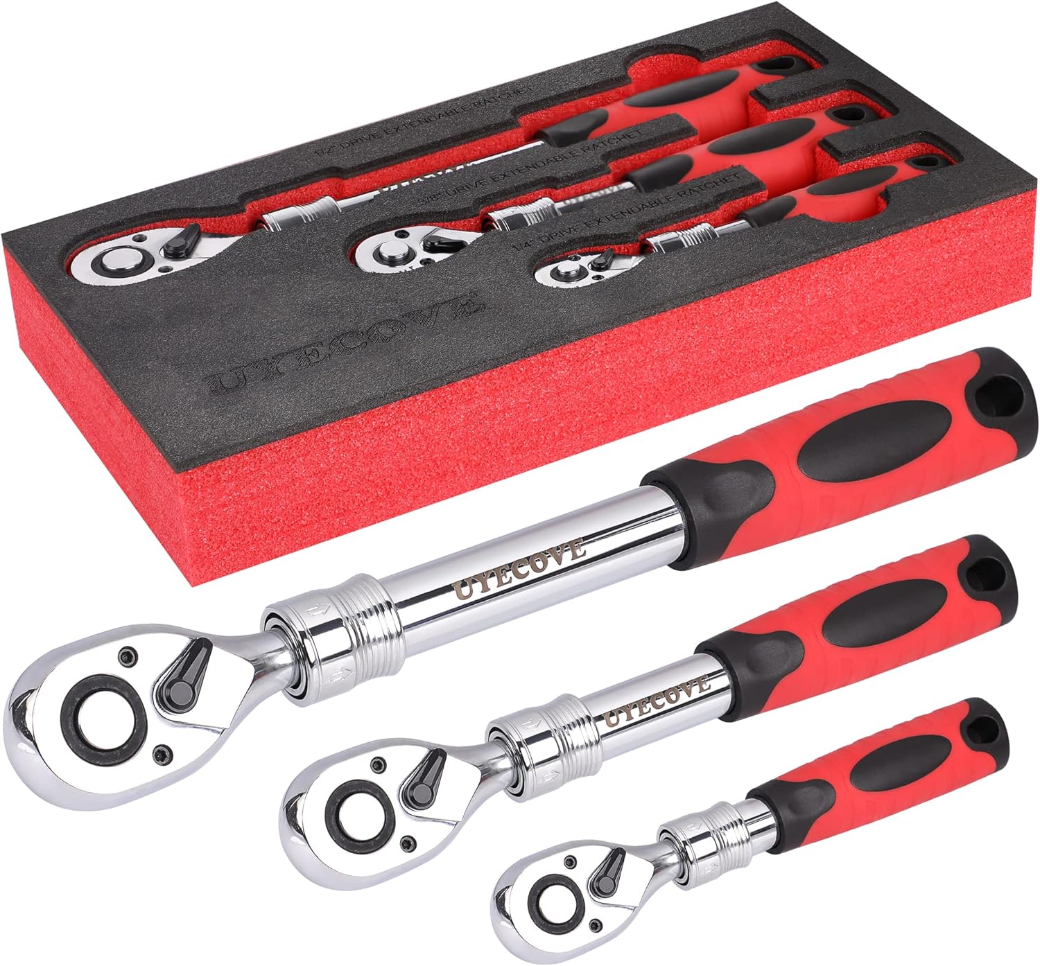 Extendable Ratchet Set, Special 3-Piece Ratchet Wrenches Set with 1/4 3/8 1/2 In...