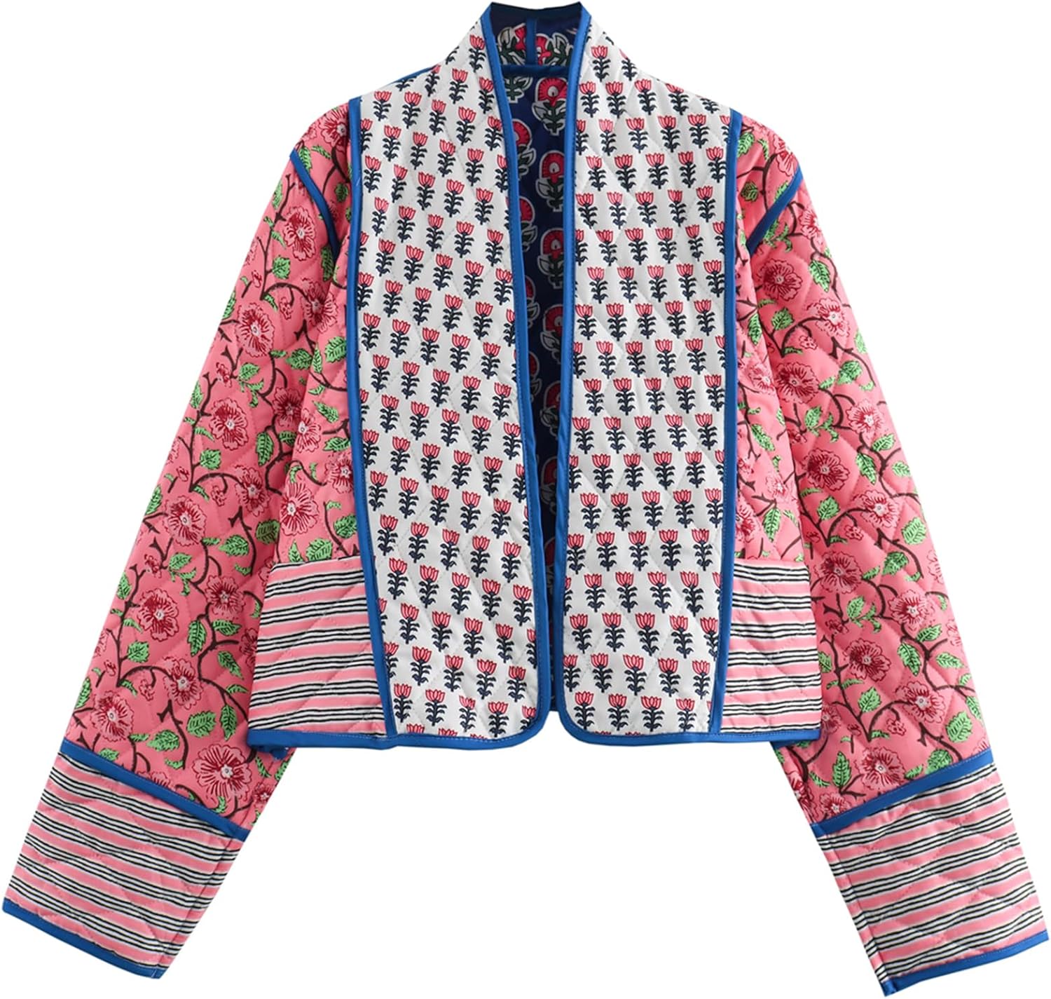 Wyeysyt Women's Cropped Puffer Quilted Jacket Cardigan Floral Printed Lightweigh...