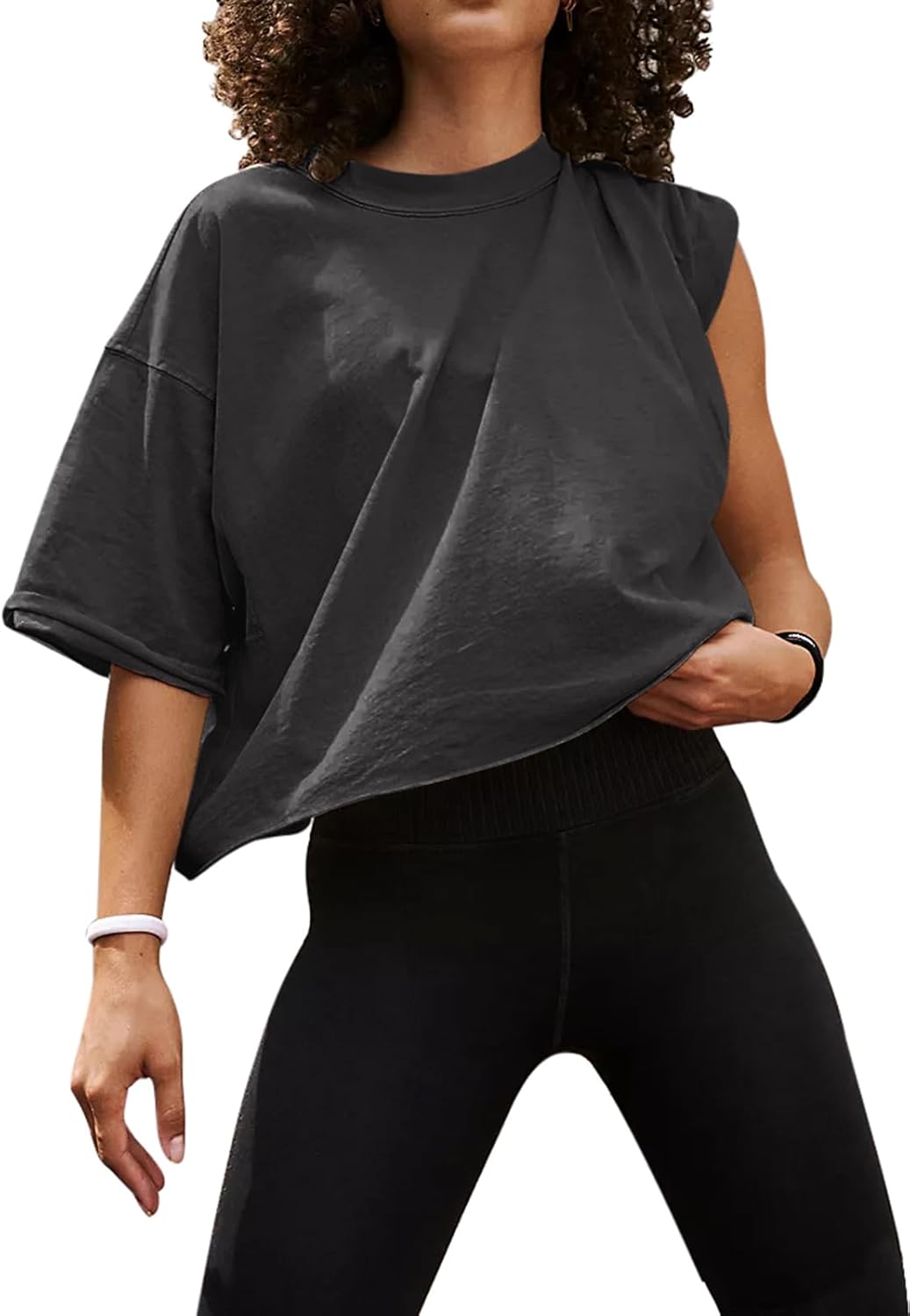 UEU Women's Comfy Basic Workout Gym Short Sleeve Crop Tops Casual Loose Oversize...