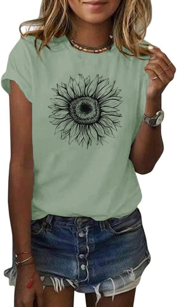 Cicy Bell Women's T Shirts, Special Short Sleeve Tees With Sunflower Graphic, Un...
