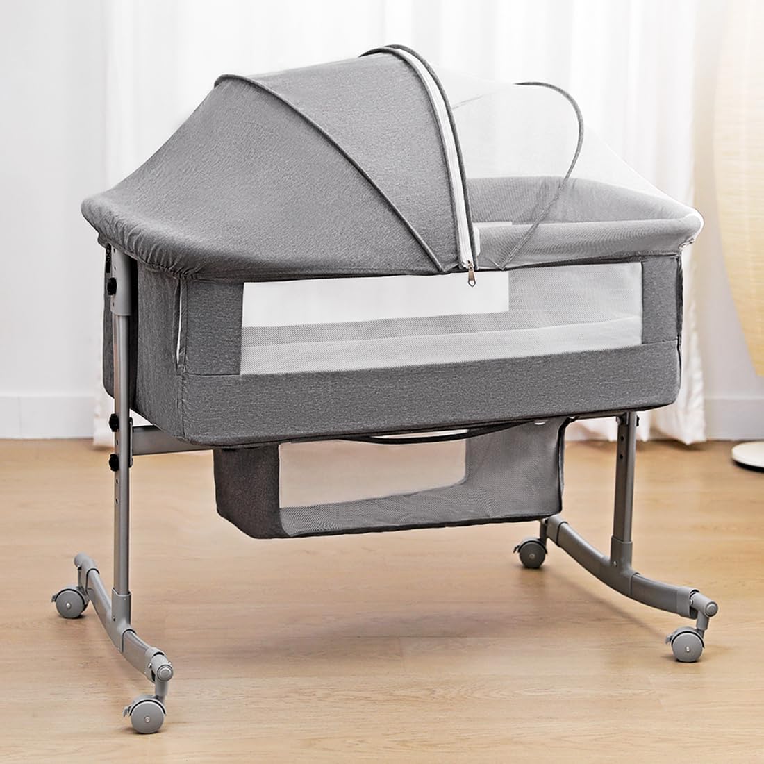 Bedside Crib for Baby, 3 in 1 Bassinet with Large Curvature Cradle, Bedside Slee...