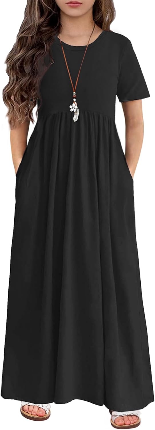 Arshiner Girls Maxi Dress, Special Casual Holiday Dress with Pockets, Unique Lon...