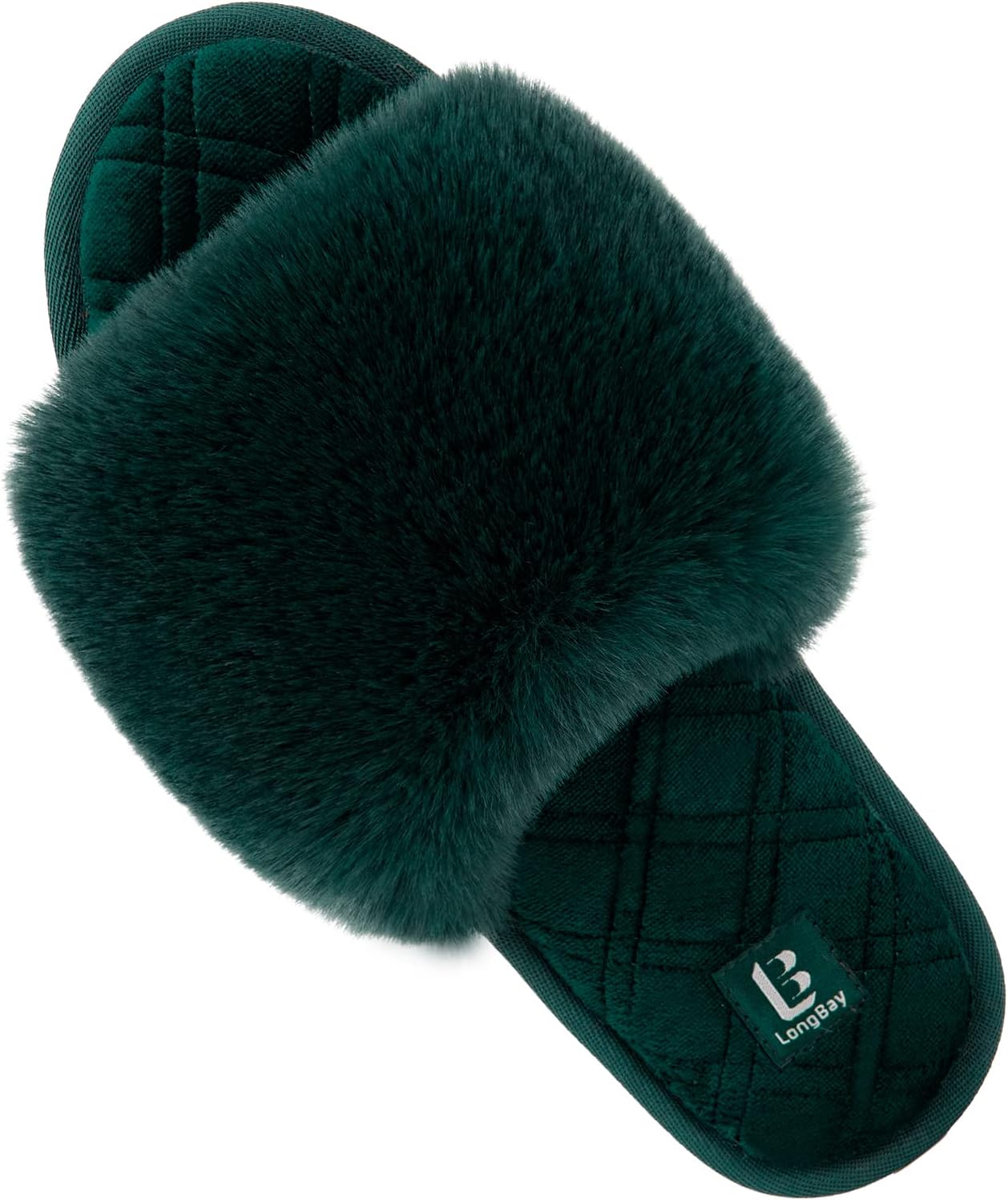 LongBay Women's Fuzzy Faux Fur Slippers, Special Cozy Flat Spa Slide Slippers wi...