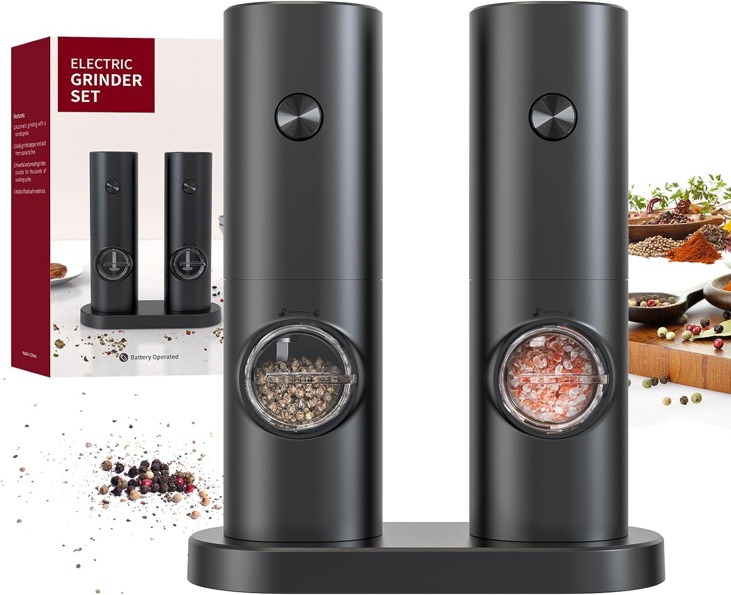 CIRCLE JOY Electric Salt and Pepper Grinder Set, Battery Operated Pepper Mill Gr...