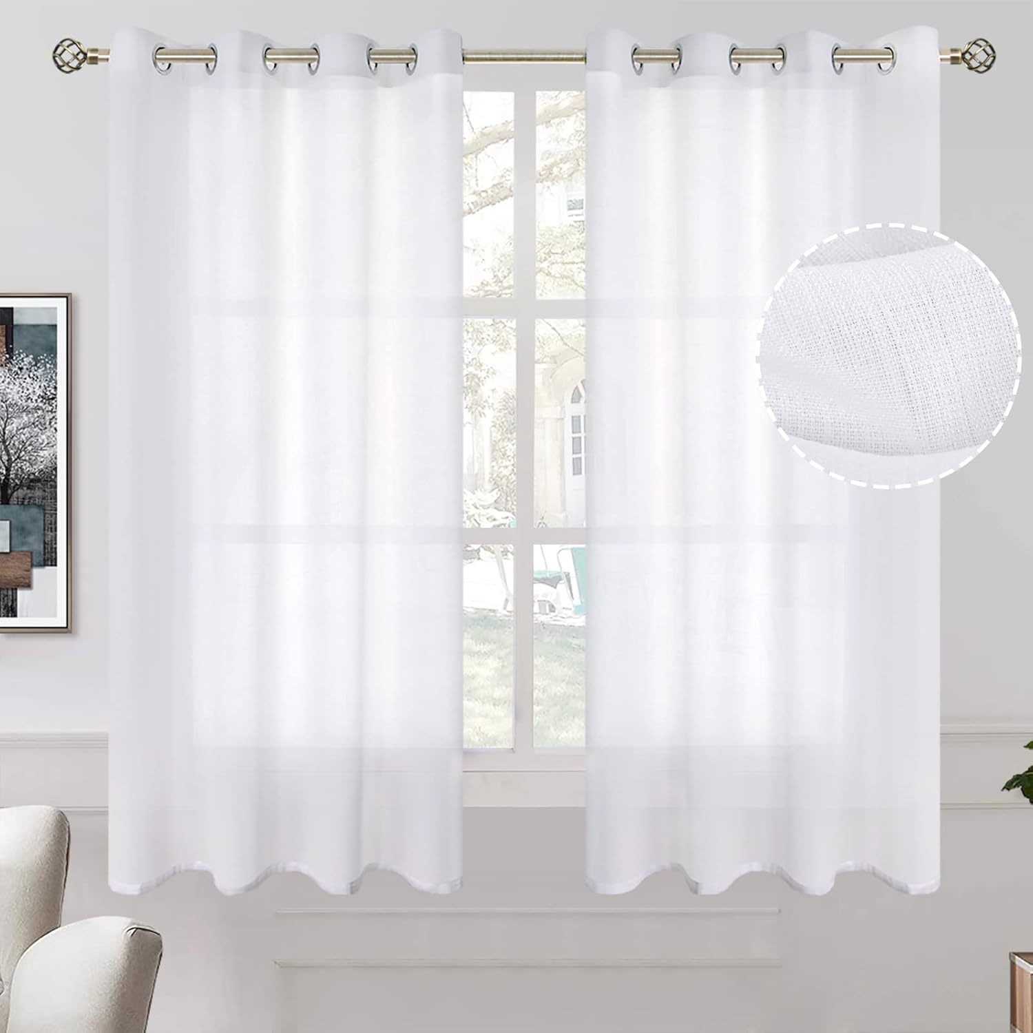 BGment White Linen Curtains, Special Semi Sheer Light Filtering Drapes with Natu...