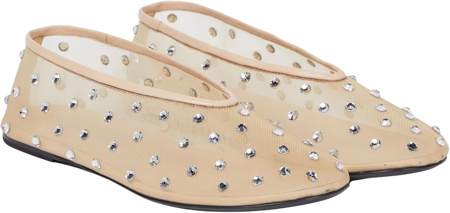 Yishaweiqi Crystal Rhinestone Ballet Flats for Women Breathable Mesh Flats Slip...