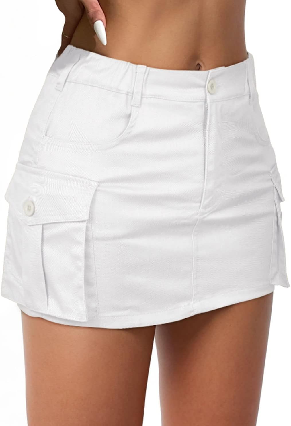 Womens Mini Cargo Skirts Y2k Denim Skirt with Pockets Low Waist Button Jean Skir...