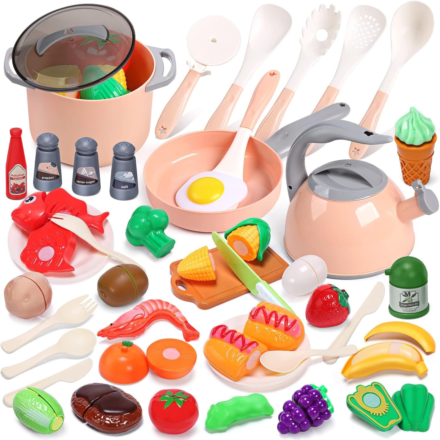 CUTE STONE Kids Kitchen Accessories Set, Play Food Sets for Kids Kitchen, Kids C...