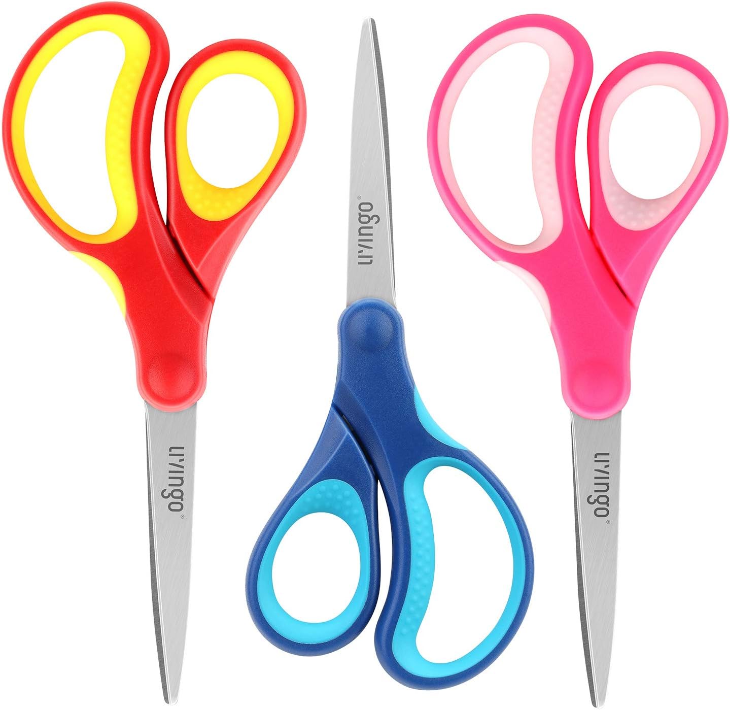 LIVINGO 7" Left and Right Handed School Stationery Scissors, Sharp Stainless Ste...