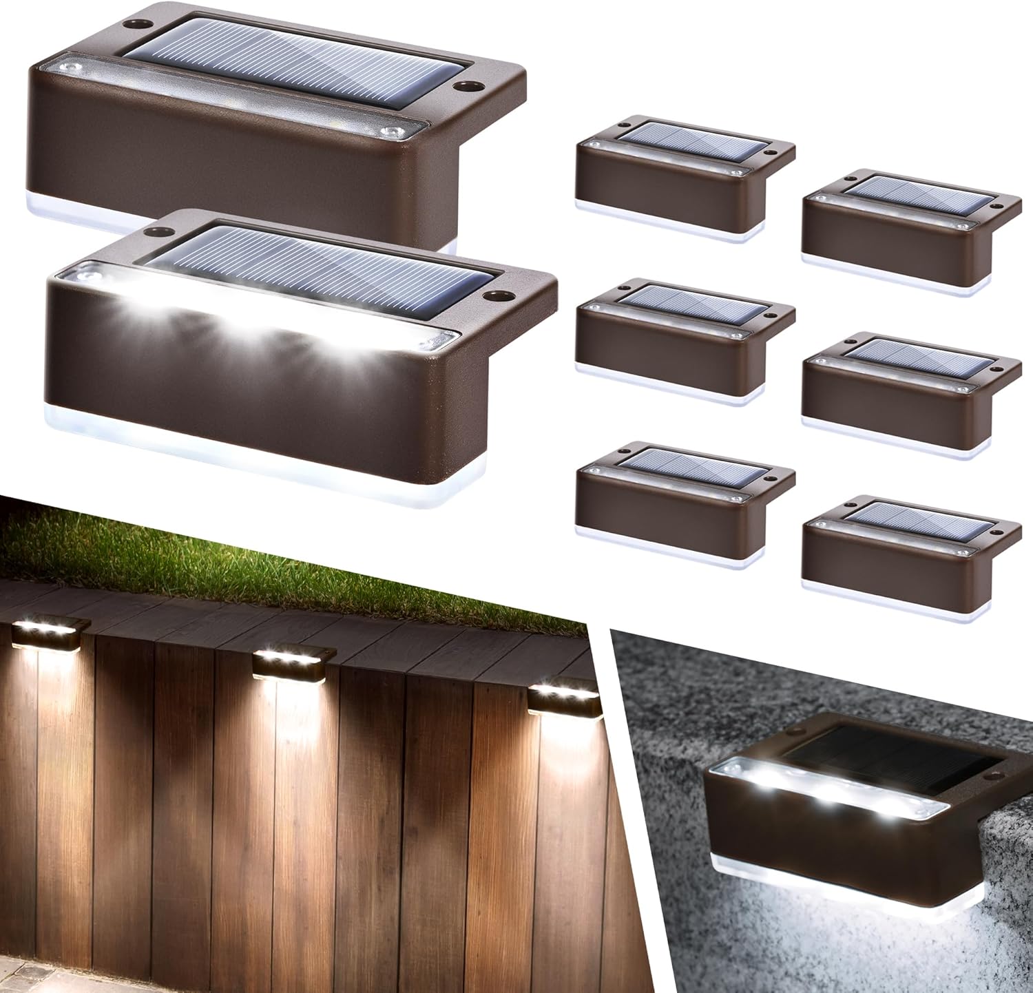 Solpex Solar Fence Lights for Outdoor, 8 Pack Solar Decking Lights, Waterproof S...