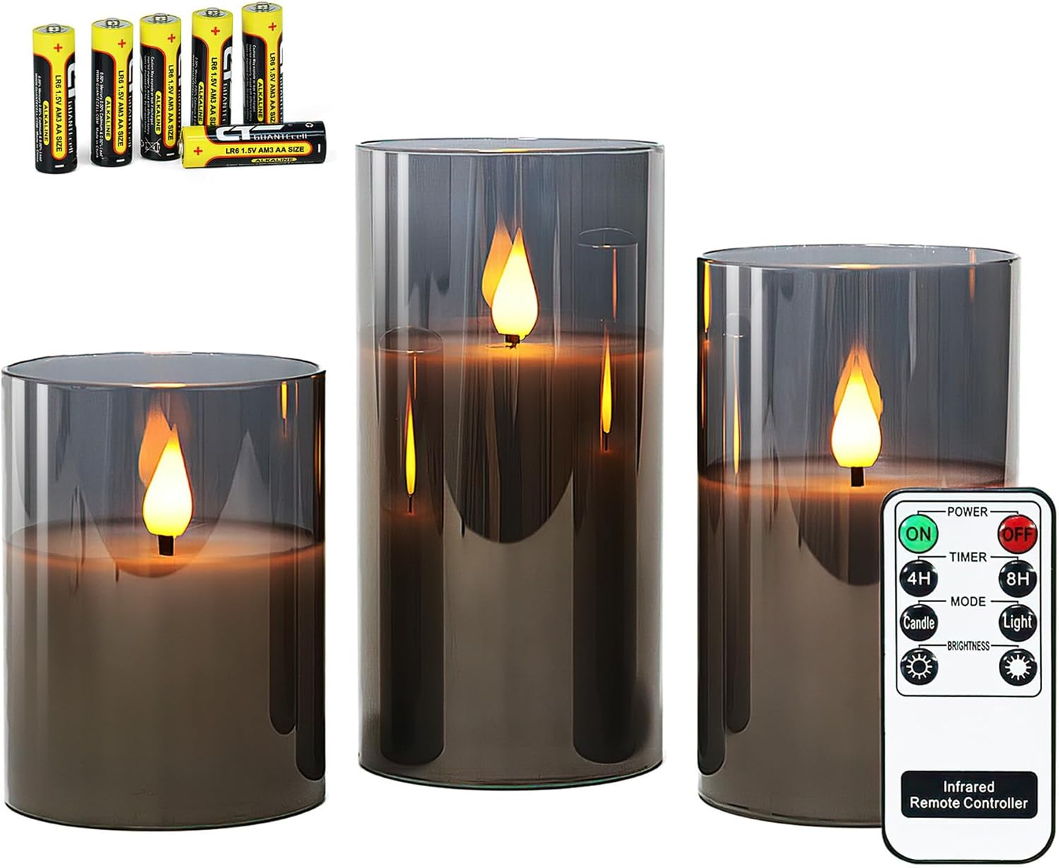 Rhytsing Grey Glass Battery Operated Candle with Remote, Flameless LED Candle Gi...