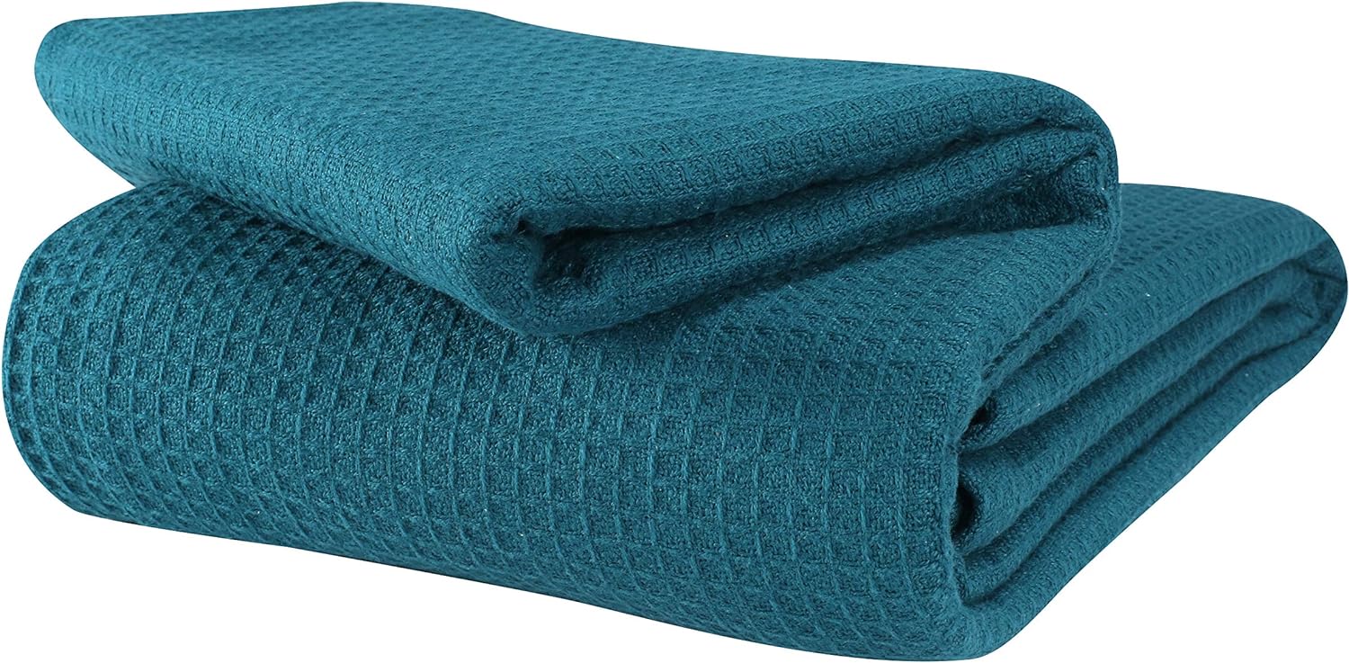Glamburg 100% Cotton Thermal Blanket, Breathable Bed Blanket Twin Size, Soft Waf...