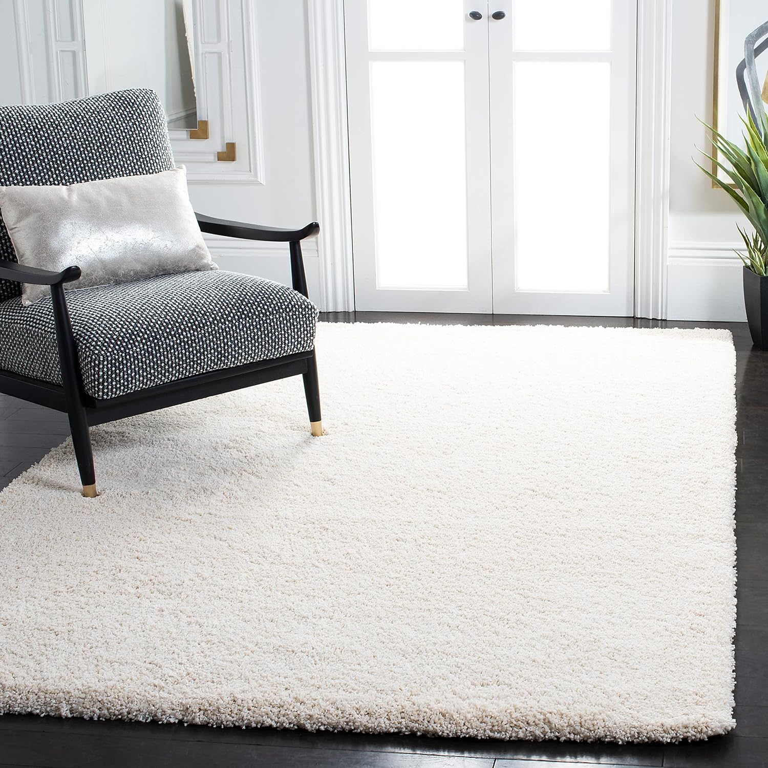 SAFAVIEH Milan Shag Collection Area Rug - 10' x 14', Ivory, Solid Design, Non-Sh...