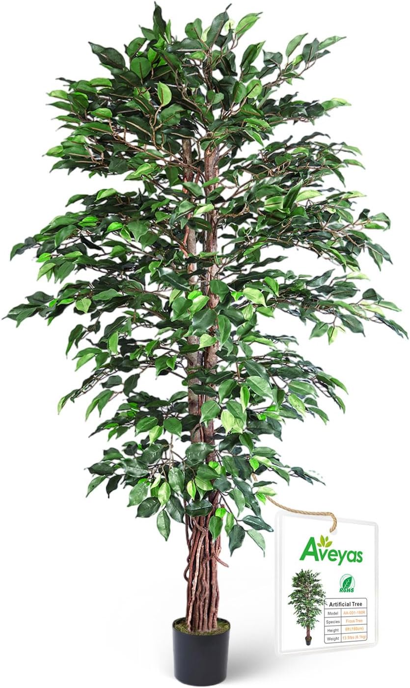 Aveyas 6ft Artificial Ficus Tree, Special Silk Trees with Pot, Innovative Faux P...