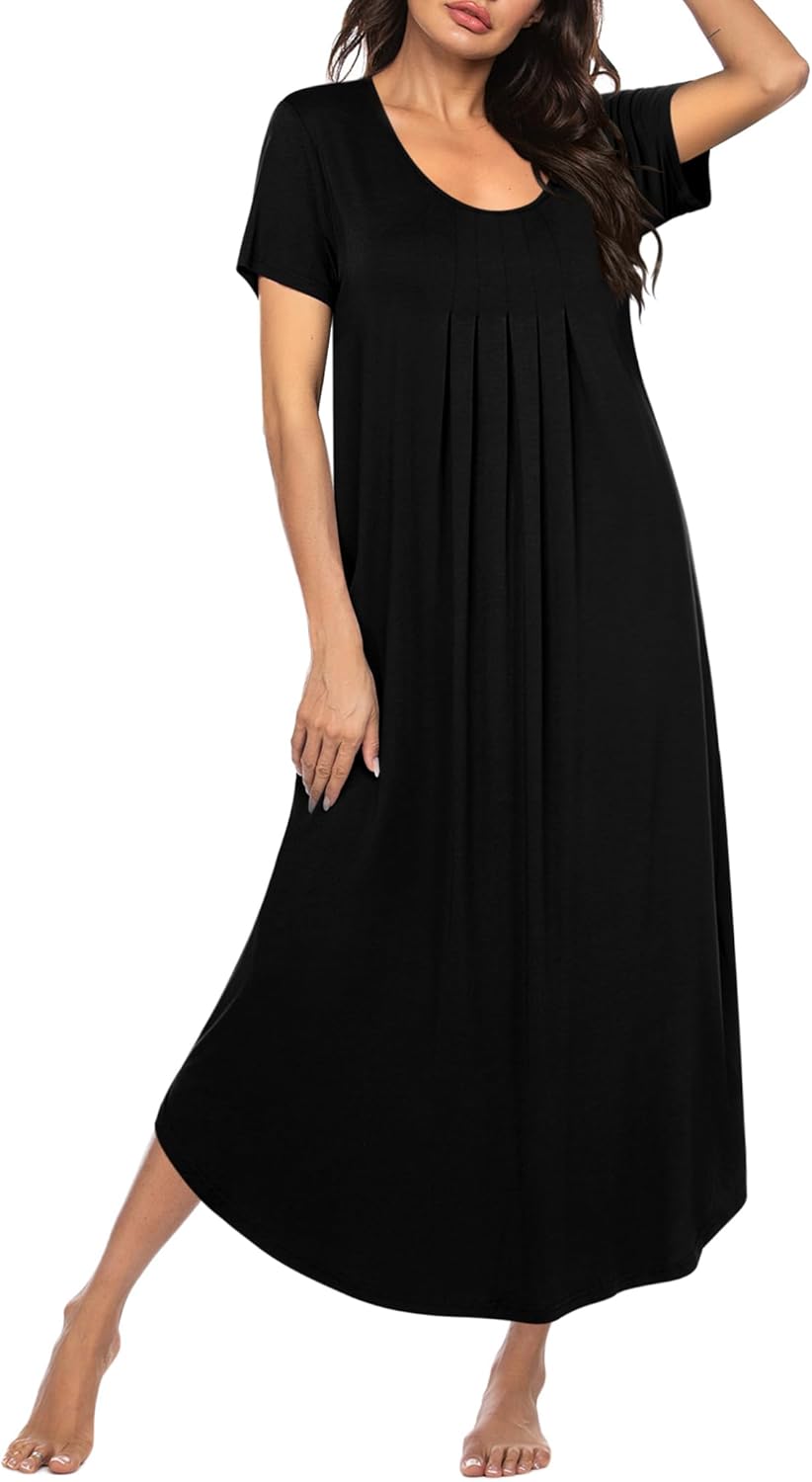 Ekouaer Women's Nightgown, Special Soft House Dress, Innovative Pleated Front Ni...