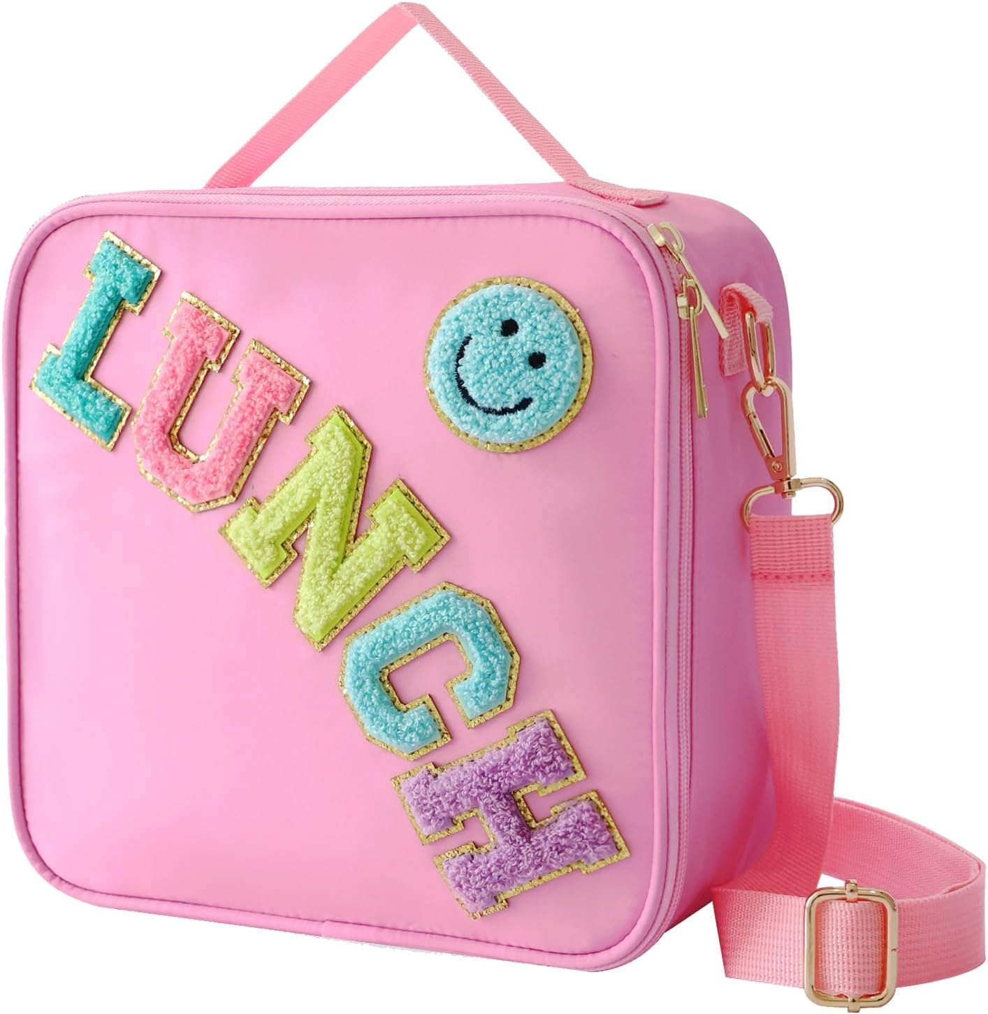 Insulated Lunch Bag With Adjustable Shoulder Strap, Nylon Preppy Lunch Box Large...