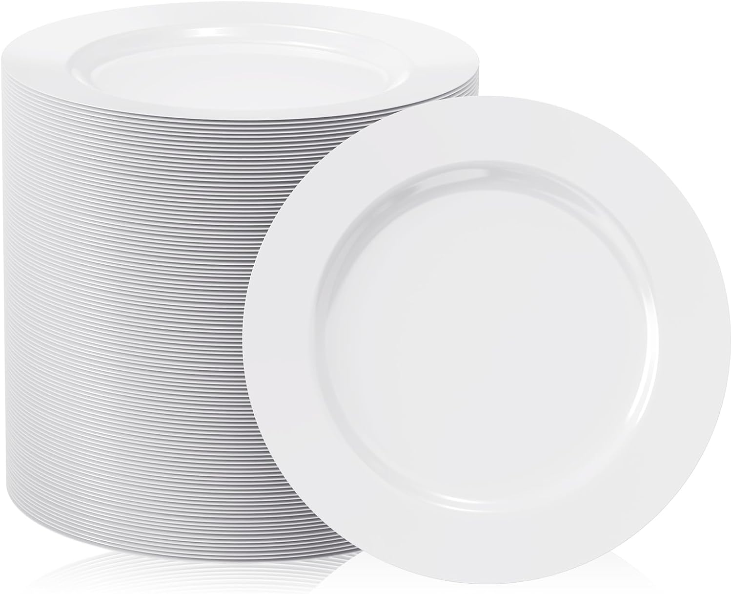 FOCUSLINE 100 Count White Plastic Plates 7 Inch, Disposable Heavy Duty Plastic D...