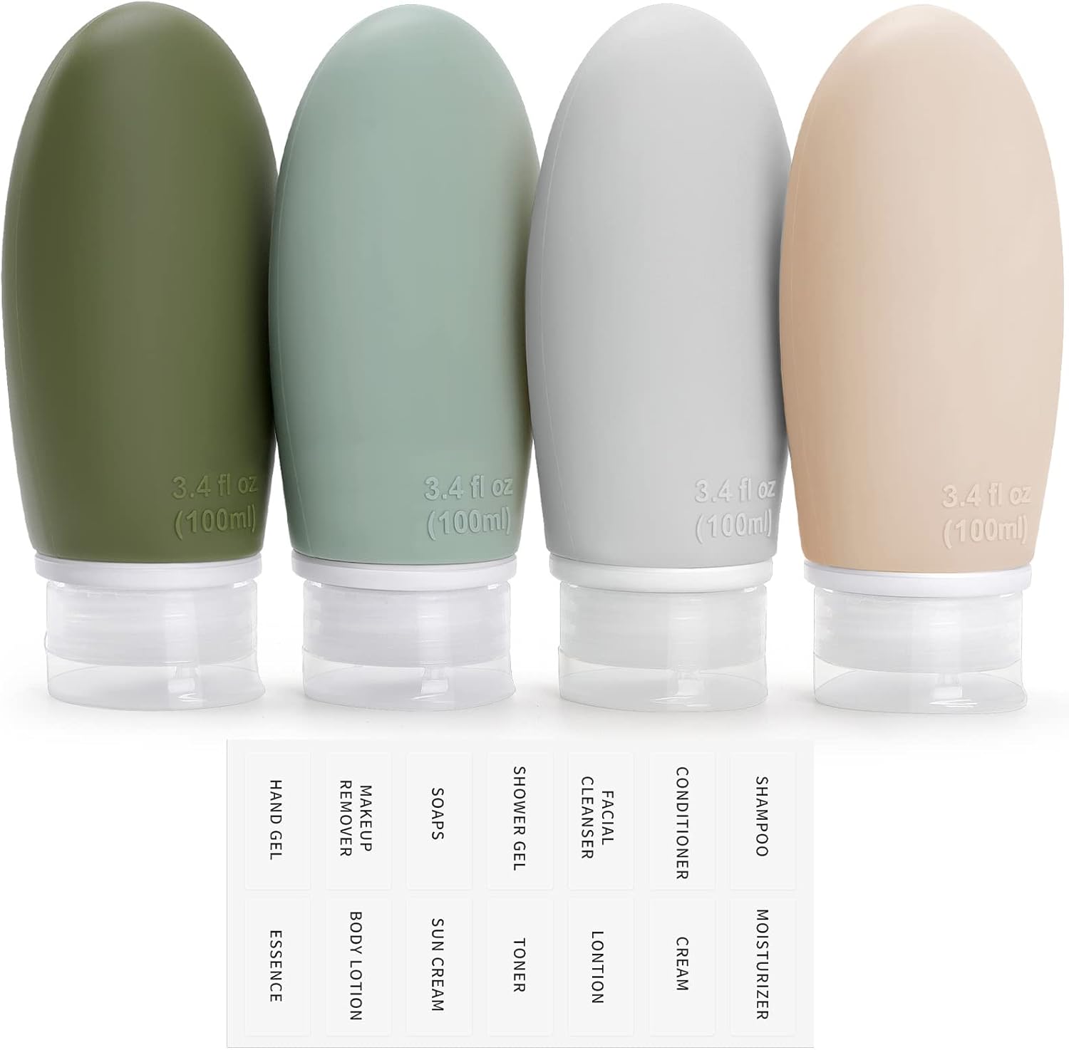Opret 100ml Silicone Travel Bottle, 4 Pack Leak Proof Refillable Squeezable Cont...