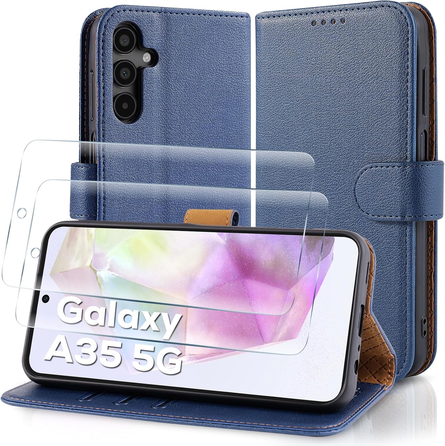 Case Collection for Samsung A35 5G Case with 2X Screen Protector - Leather Folio...