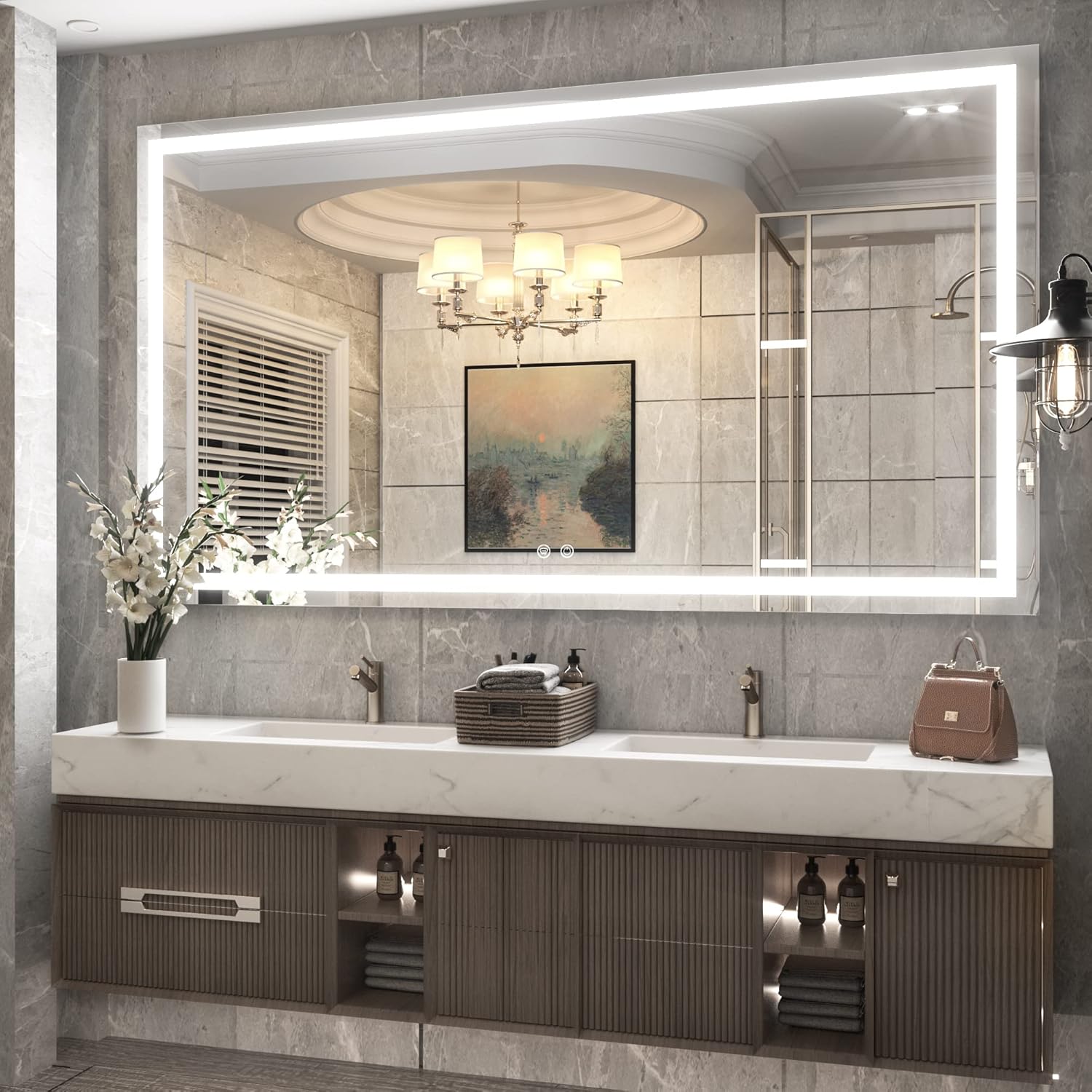 TETOTE LED Bathroom Mirror 60 X 36 Inch LED Mirror Lighted Wall Large Mirror Bat...