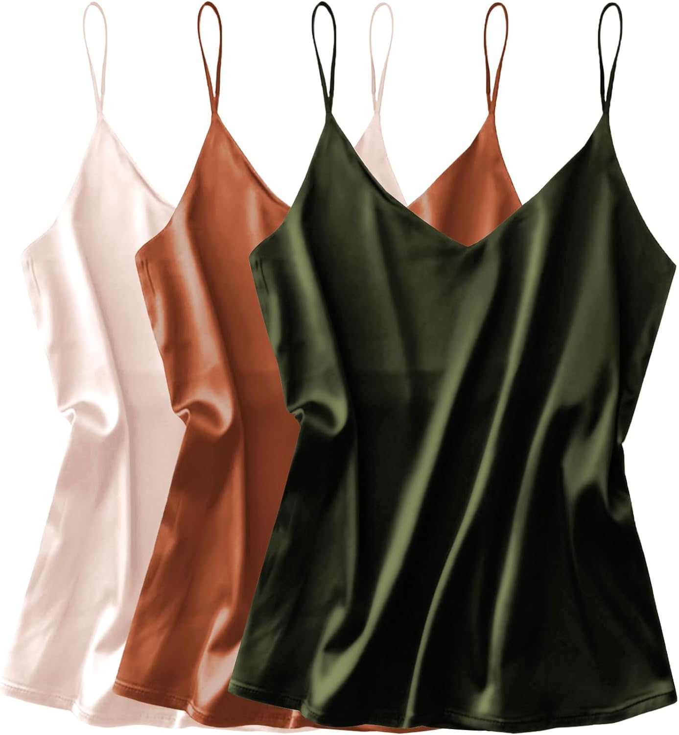 Ekouaer Womens Tank Top, Special Silk Satin Tank Top 3 Pack, Innovative V Neck C...