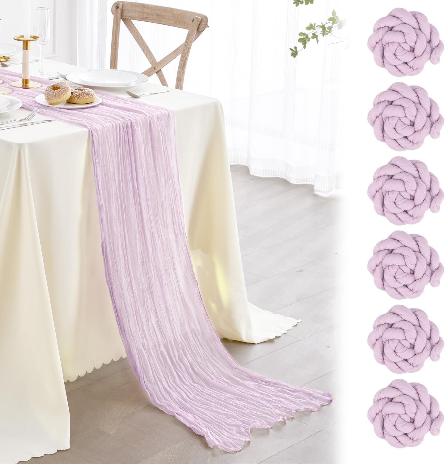 Nialnant 6 Pack Lavender Table Runner for Wedding, Lilac Cheesecloth Table Runne...