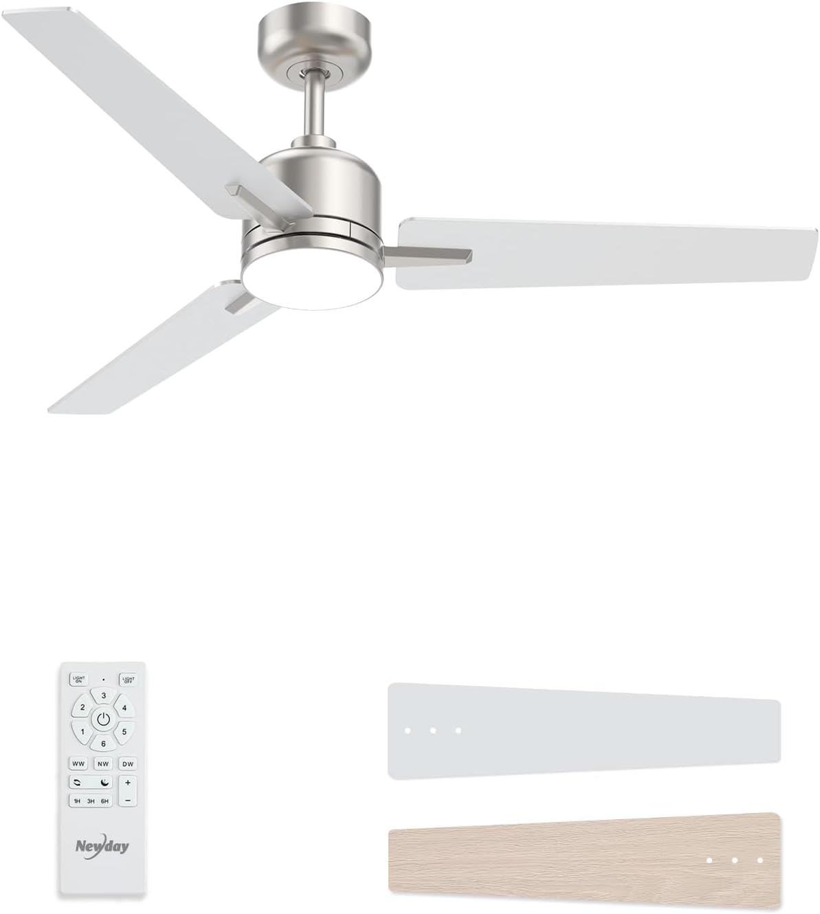 52 inch Ceiling Fans with Lights and Remote, Brushed Nickel Ceiling Fan with Lig...