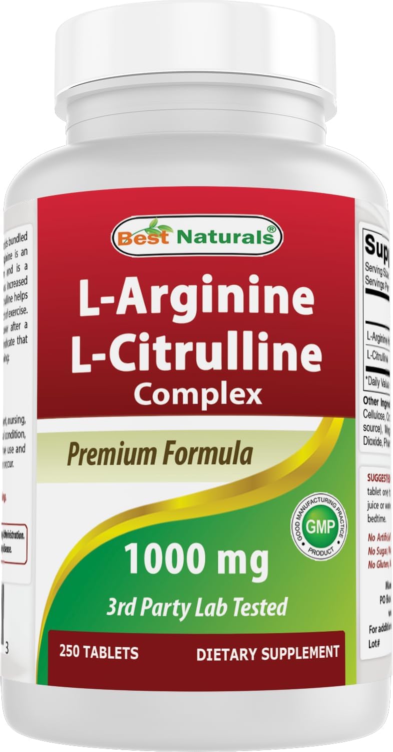 Best Naturals L-Arginine L-Citrulline Complex 1000 mg 250 Tablets (250 Count (Pa...