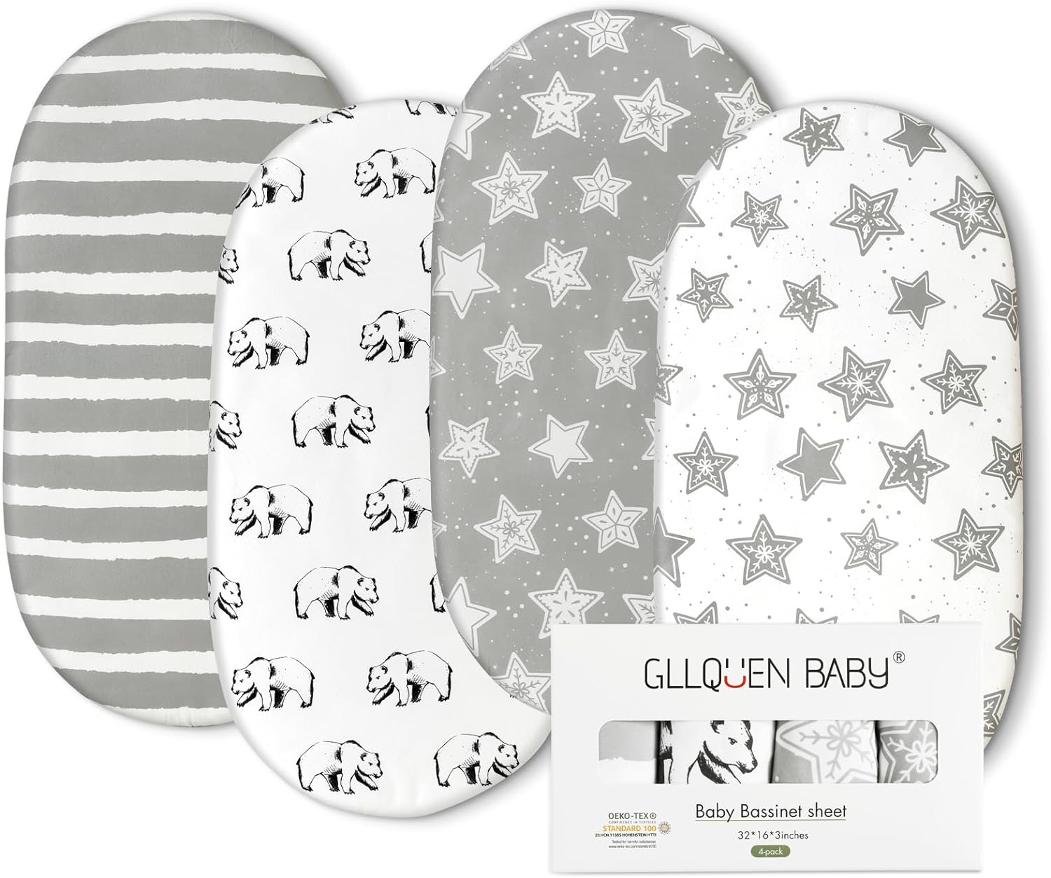 Gllquen Baby Bassinet Sheets 4 Pack, Breathable Cozy Fitted Mattress Sheet, Elas...
