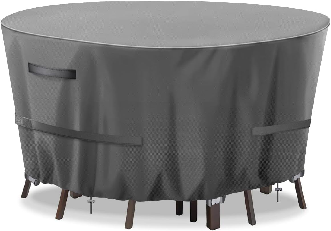 GARPROVM Outdoor Table Covers Waterproof, Round Garden Table Cover 600D Oxford F...