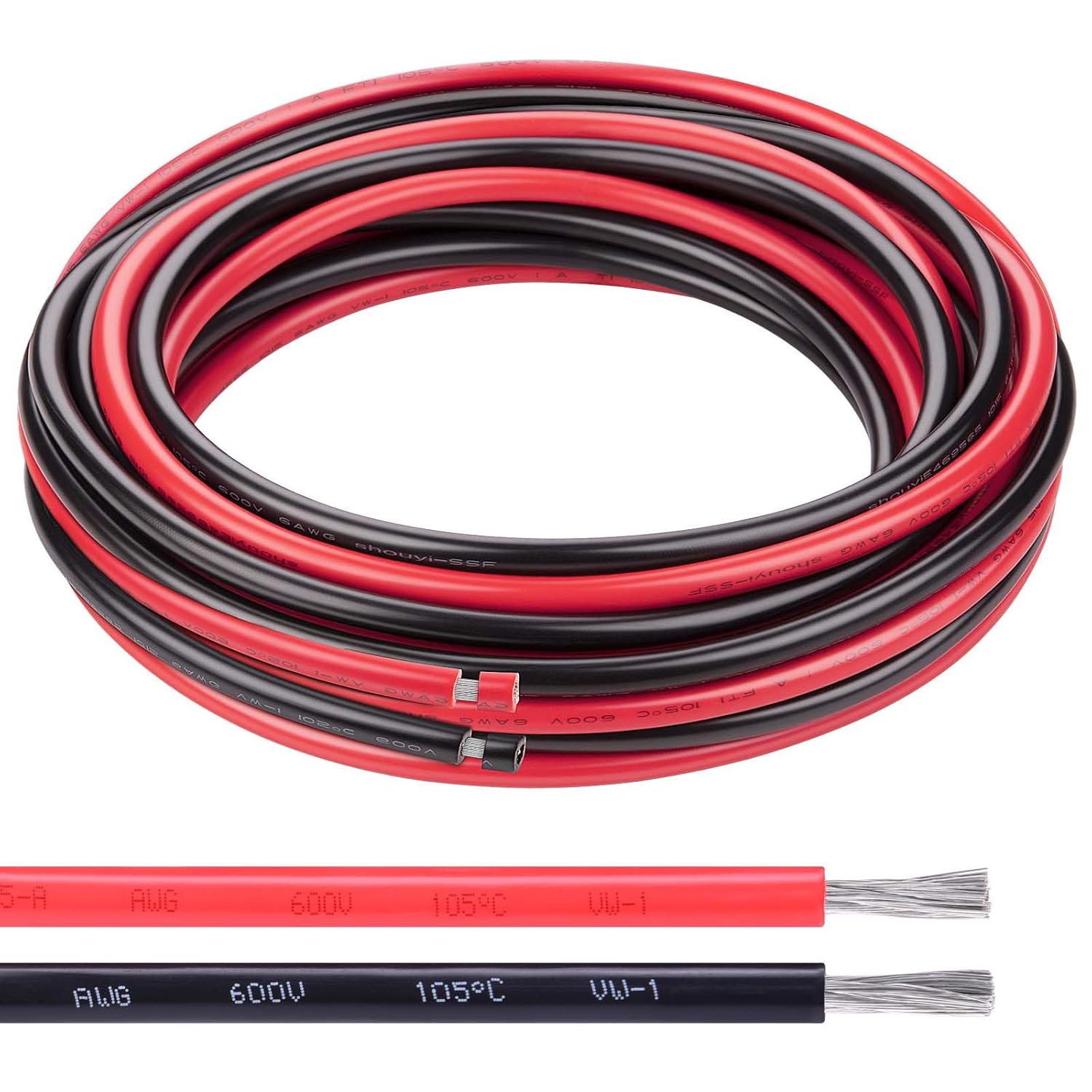 6 AWG Electrical Wire, Special Red 20FT Electrical Wire for Efficient Power Tran...