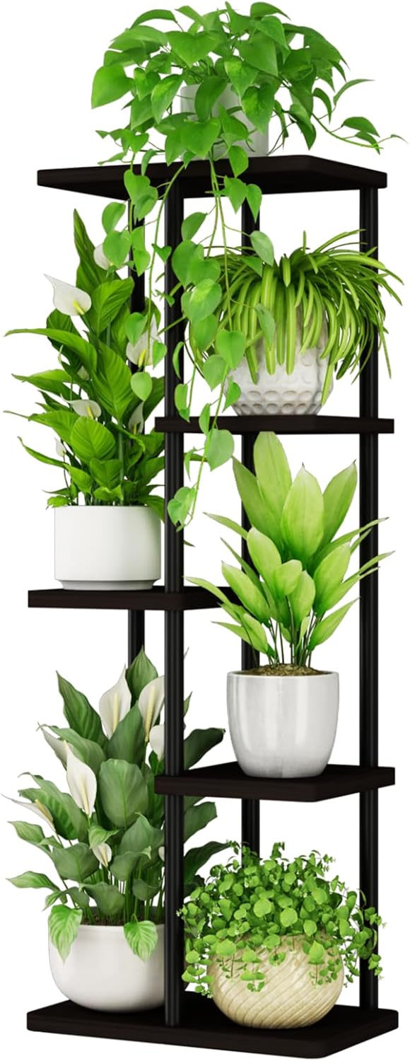 Bamworld Plant Stand Indoor Metal Plant Shelf 5 Tier Black Plant Stands for Mult...