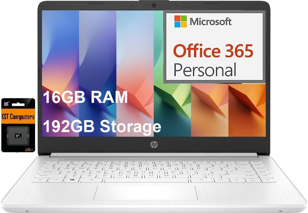 HP 14 Laptop (14" Micro-Edge, Intel N4120, 16GB RAM, 192GB(64GB eMMC+128GB SD),...