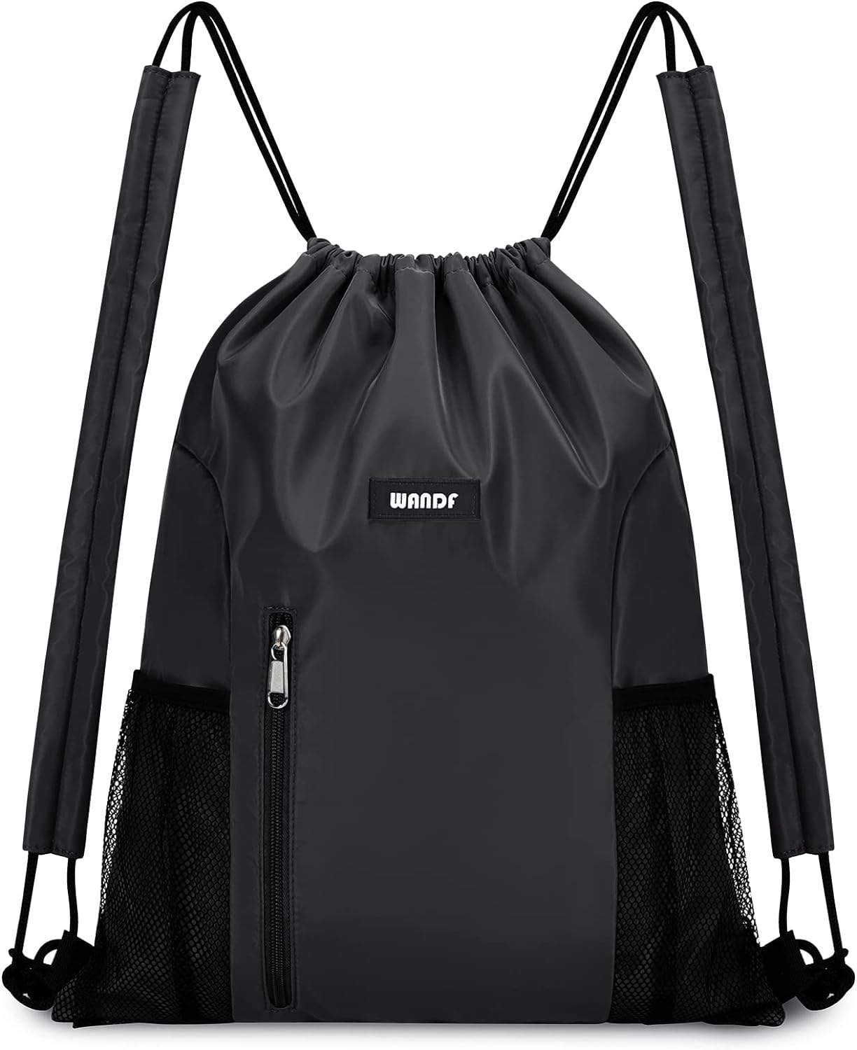 WANDF Drawstring Backpack with Shoulder Pad Sports Gym Backpack with Mesh Pocket...