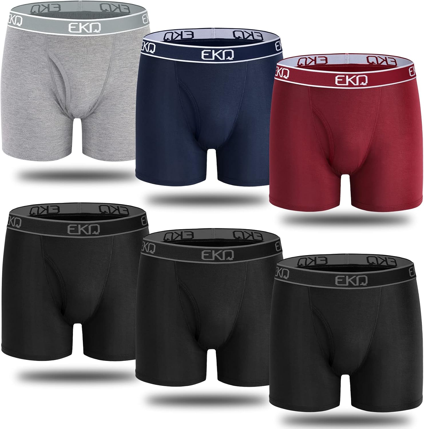 EKQ Mens Boxers Shorts Multipack 6-Pack Bamboo Underwear with Open Fly Pouch Wai...