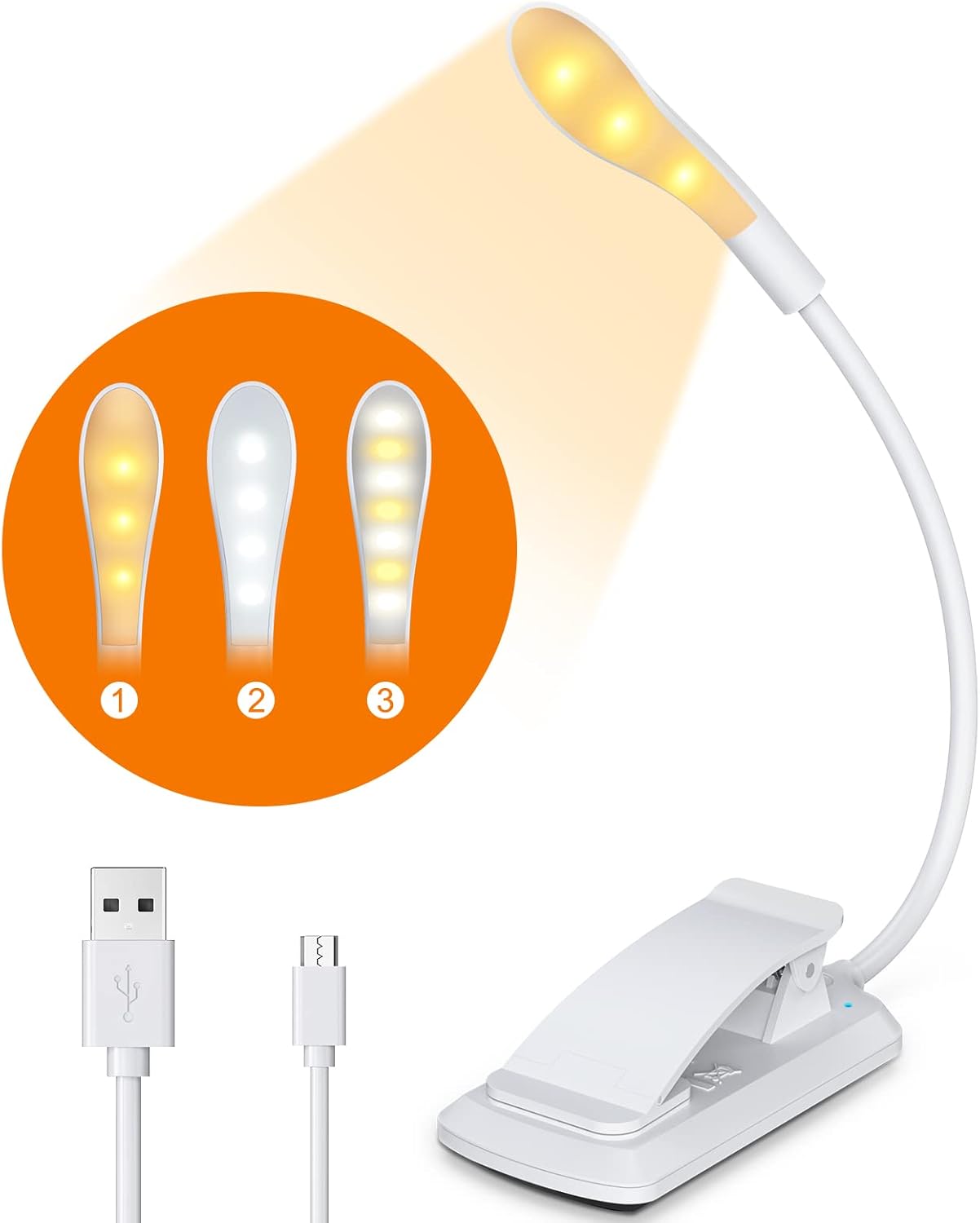 CIRYCASE Reading Light, USB Rechargeable Clip on Book Light, Dimmable Eye-Care L...