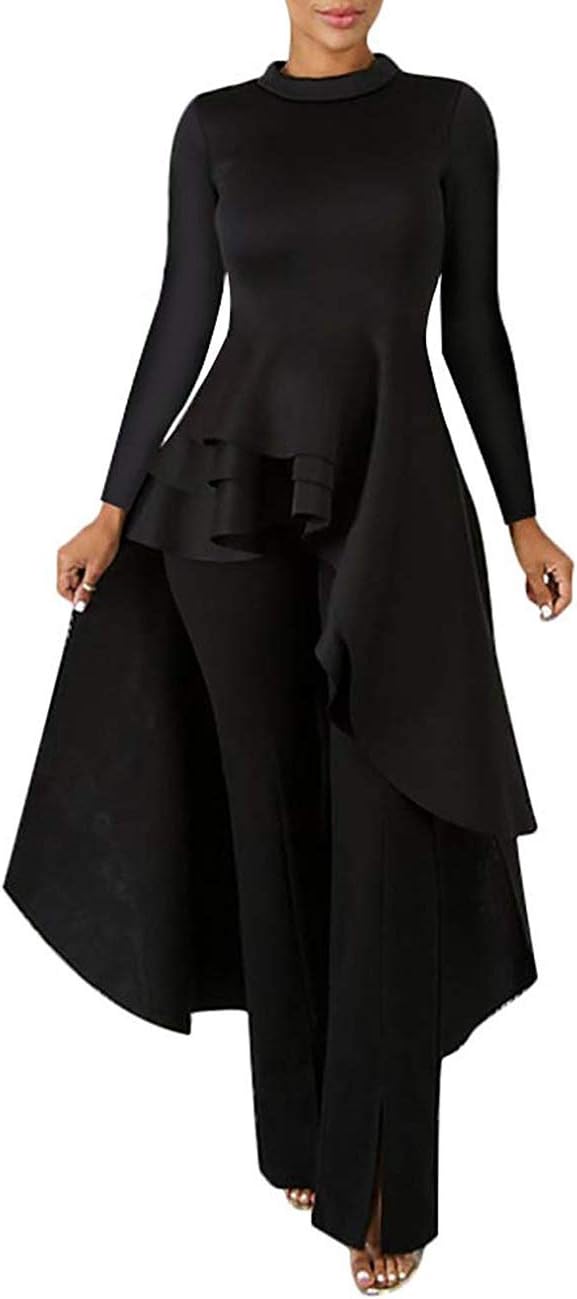 Lrady Womens Casual Shirt Dress High Low Ruffle Blouse Asymmetrical Peplum Tops...