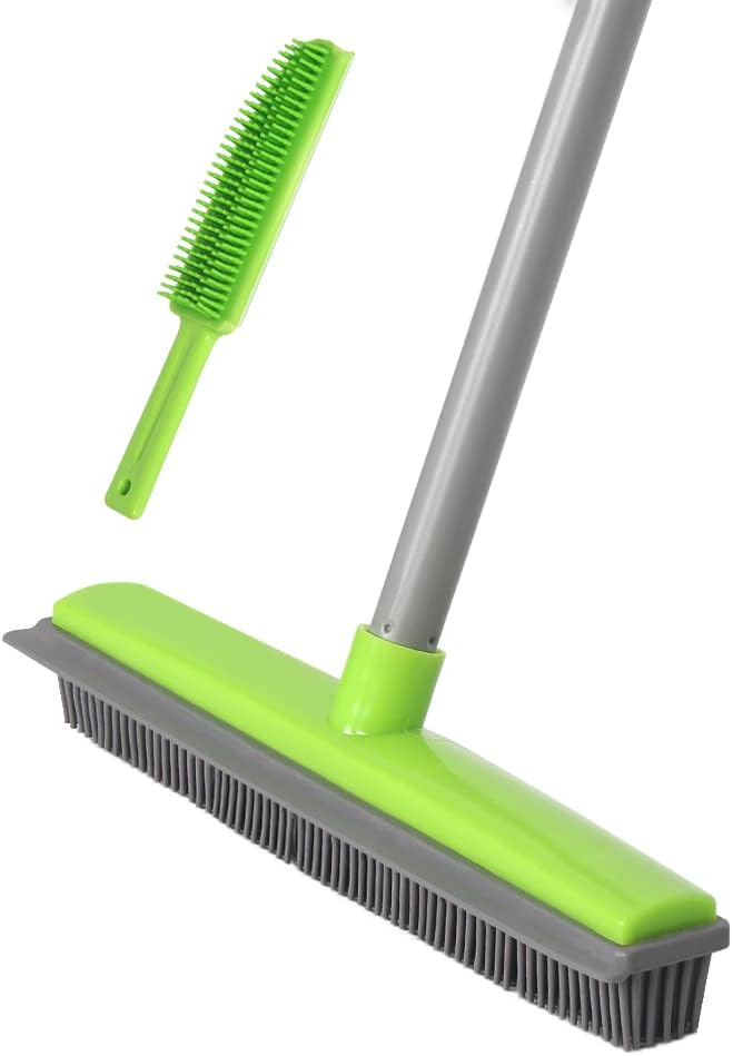 Rubber Broom and Pet Hair Removal Brush Set for Carpet, Fur Remover Broom with S...