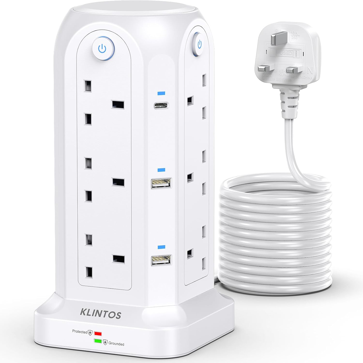 Tower Extension Lead 5M, 12 Way Extension Lead Surge Protection, Extension Lead...