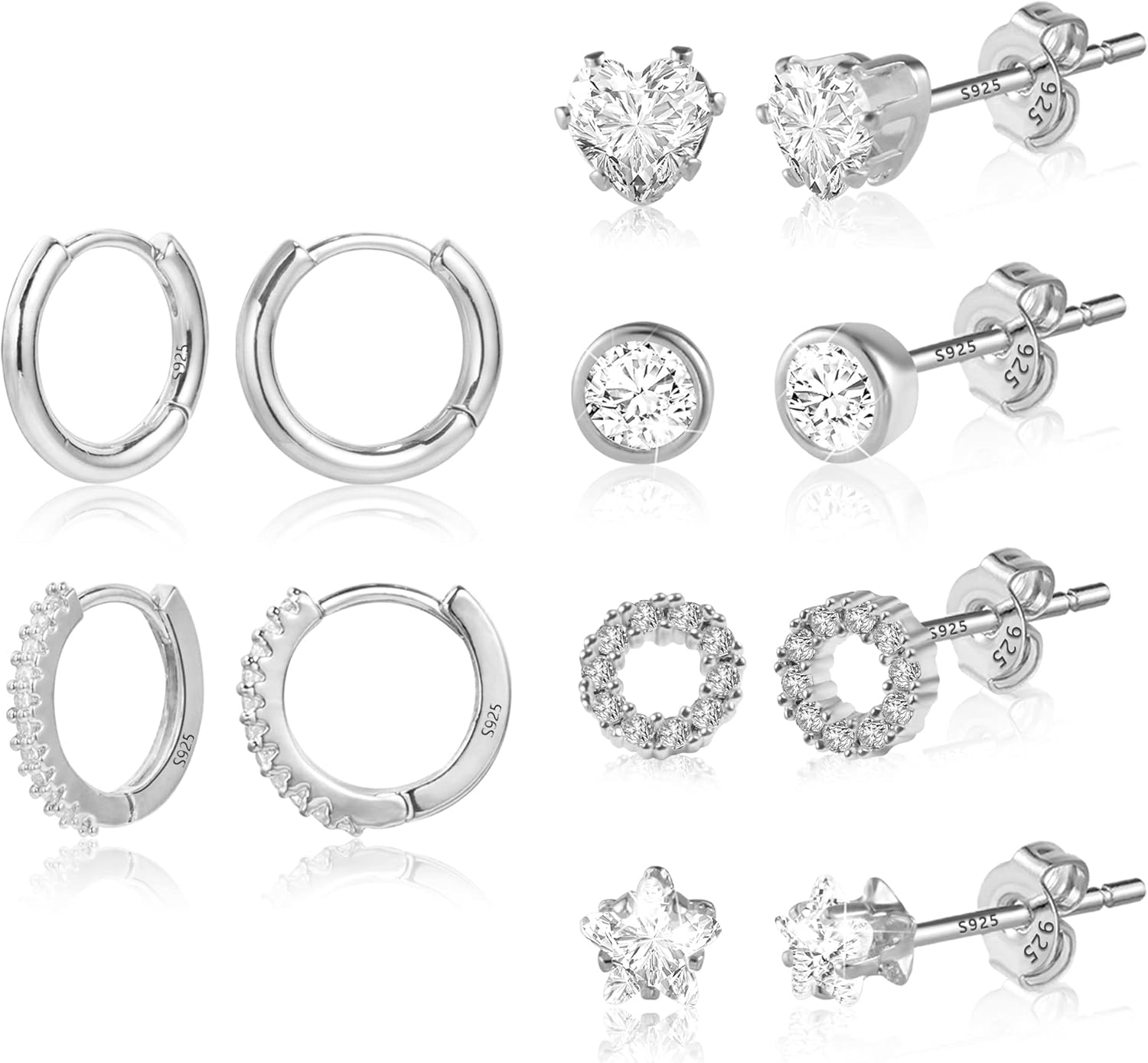 ASH'S CHOICE Earrings for Women, 925 Sterling Silver Hypoallergenic Hoop Studs E...
