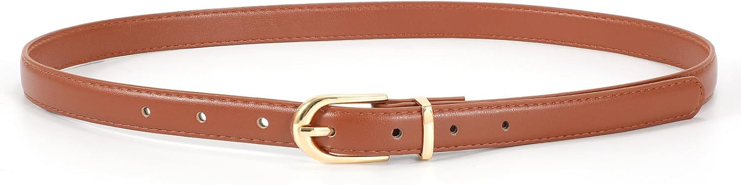JASGOOD Womens Thin Leather Belt Skinny Faux Leather Belt for Jeans Dress with G...