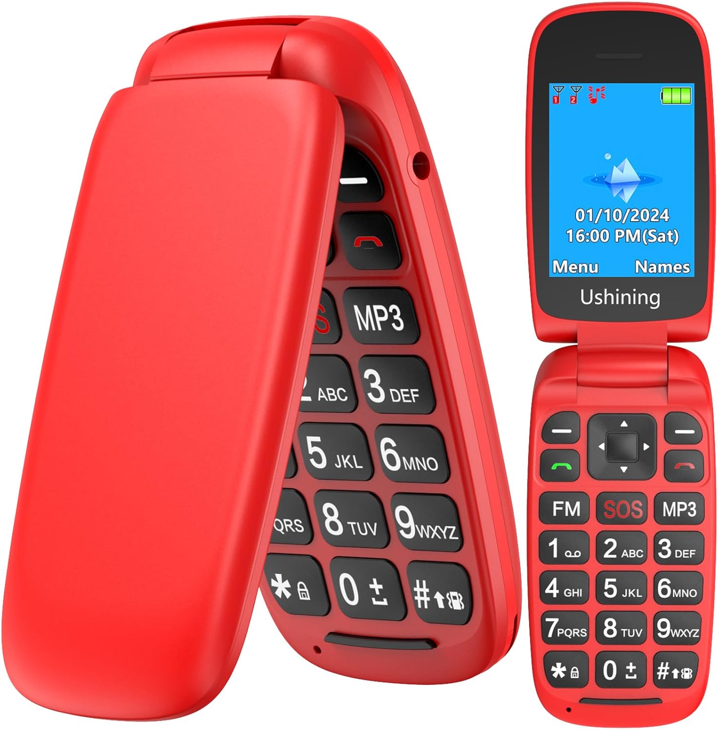 USHINING Unlocked GSM Flip Mobile Phone Big Button...