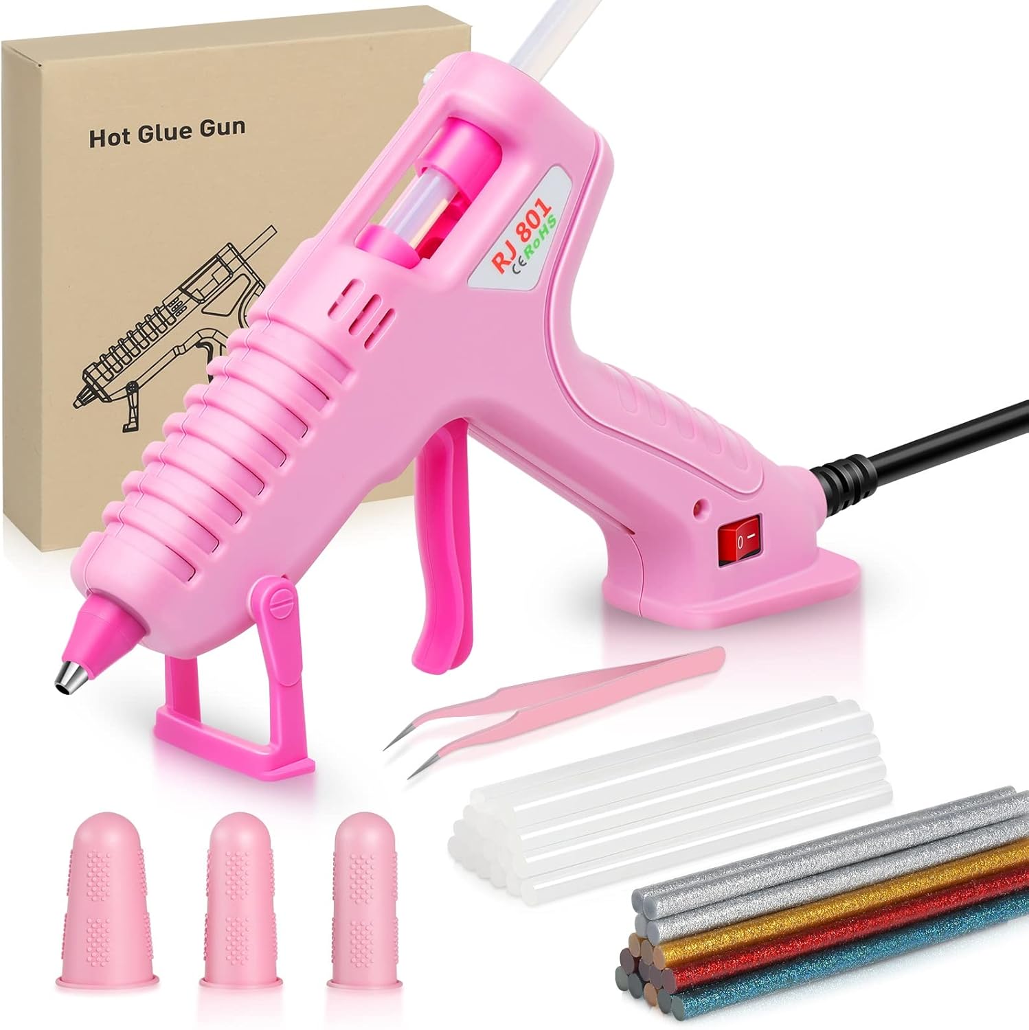 Vastar Pink Glue Gun, 60W Hot Glue Guns with 30Pcs Glue Sticks(7mmx130mm), On/Of...