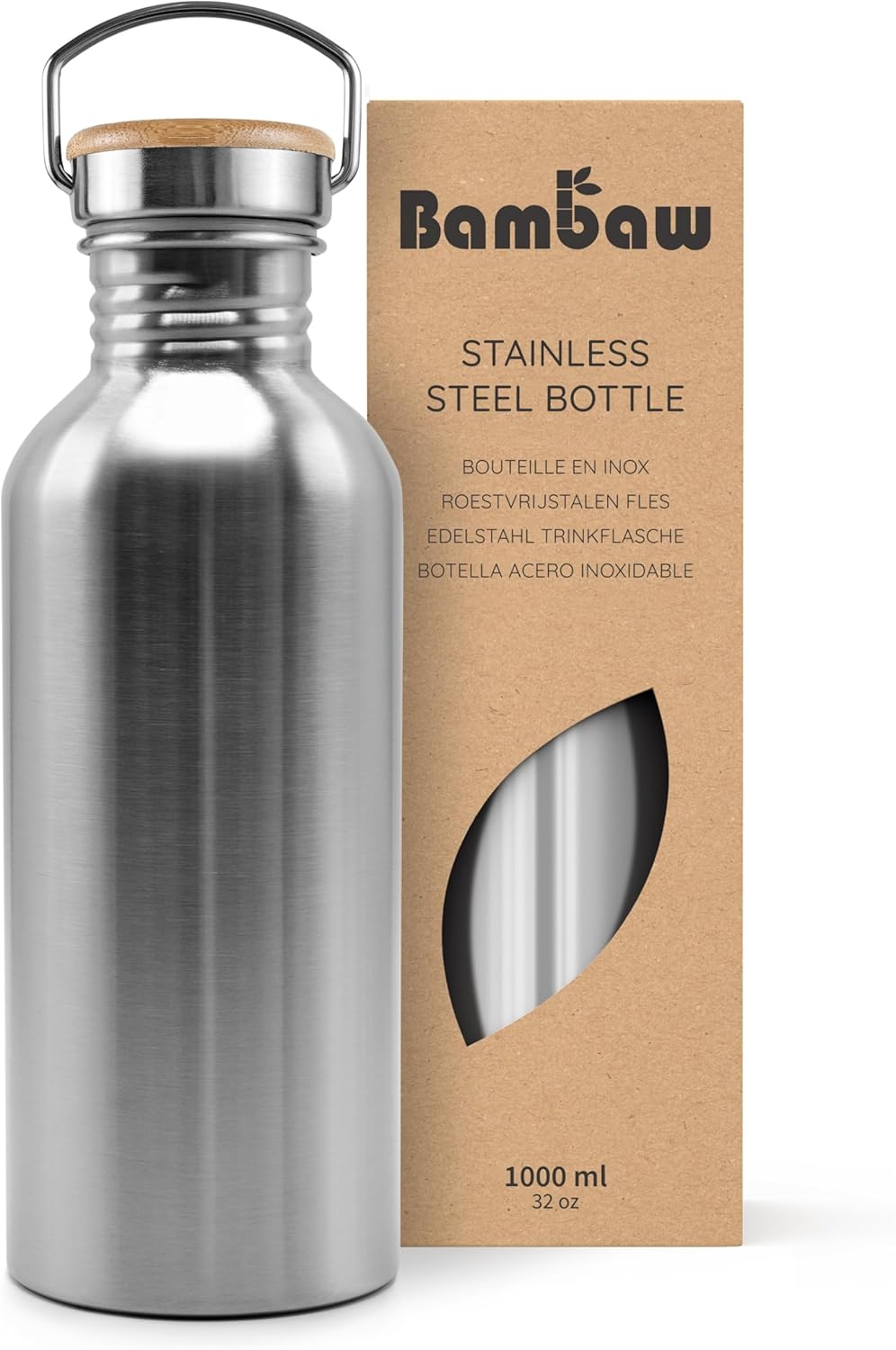Bambaw 32 oz Water Bottle | Metal Water Bottle | Non-insulated Single Wall Stain...