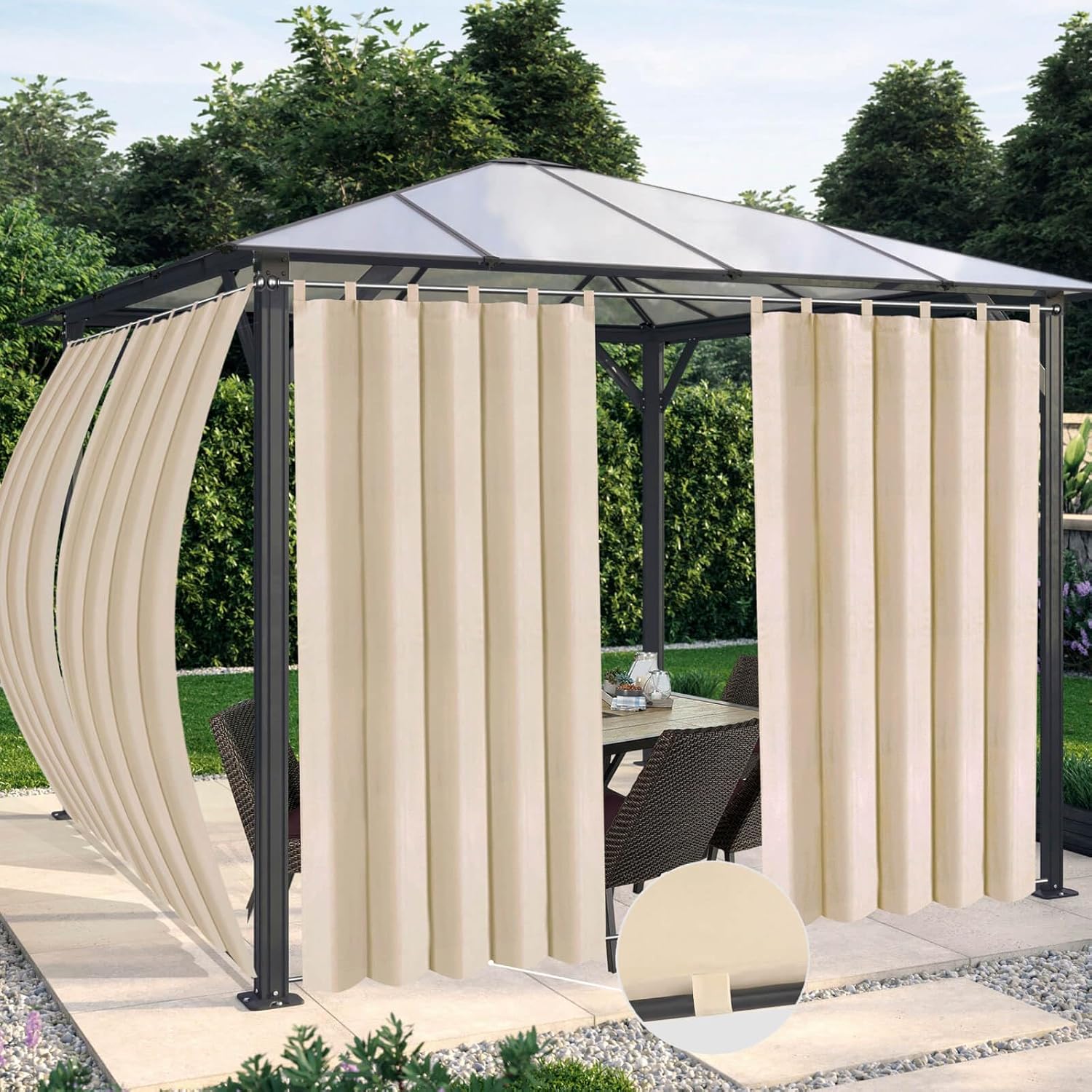 OutdoorLines Waterproof Outdoor Curtains, Special Windproof Tab Top Gazebo Curta...