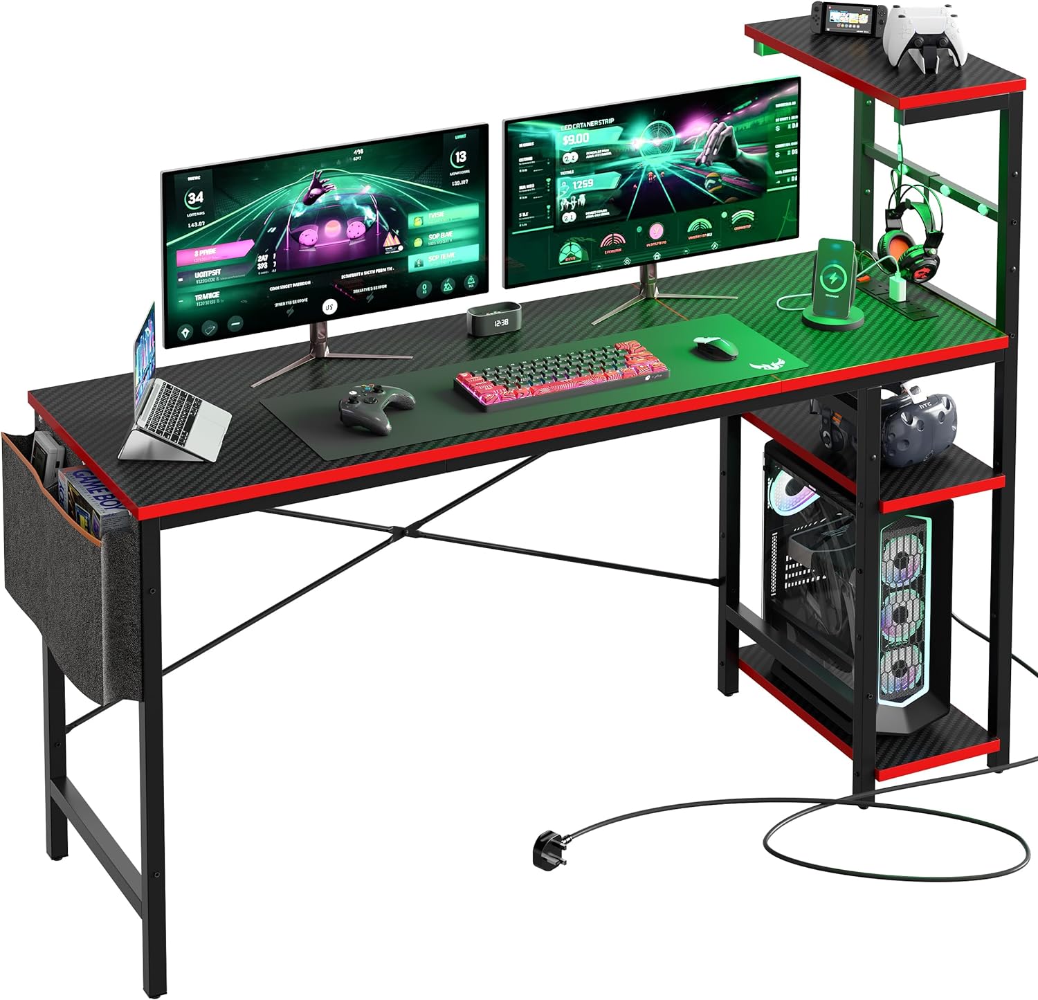 Bestier 155CM Corner Desk with Power Outlets Large Computer Desk with LED Lights...
