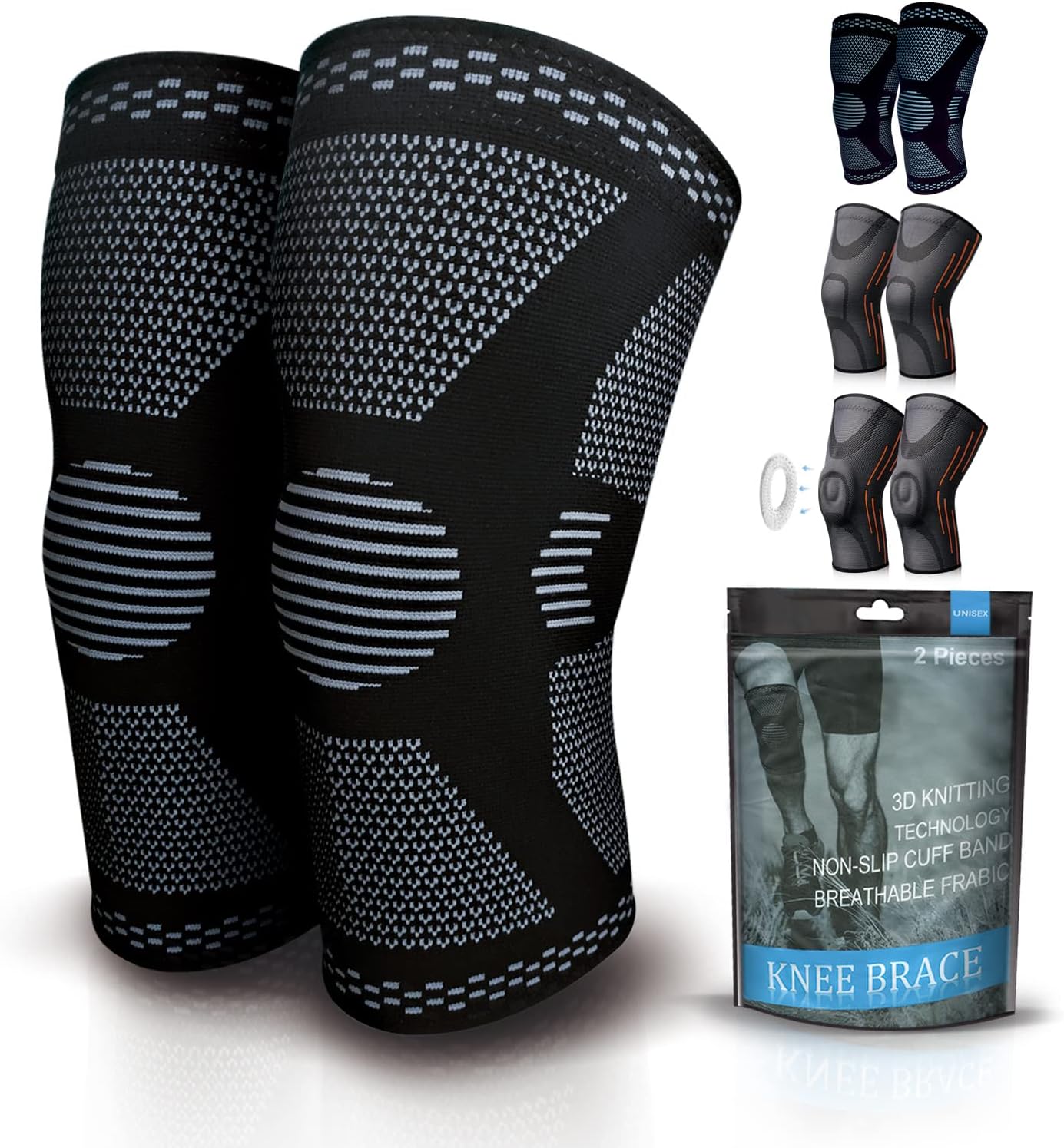 Gemschest 2 Pack Knee Support - Knee Compression Sleeves for Men & Women, Knee B...