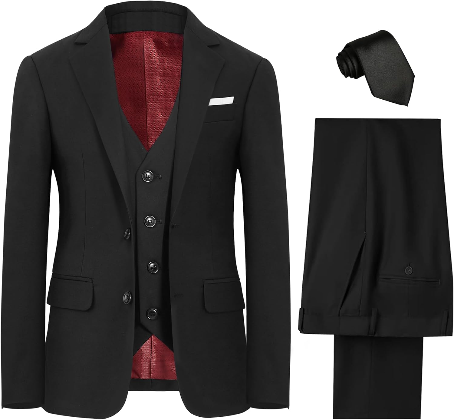Boys' Formal Suit Set, Double Vents, Adjustable Waist 16 Black 4pcs