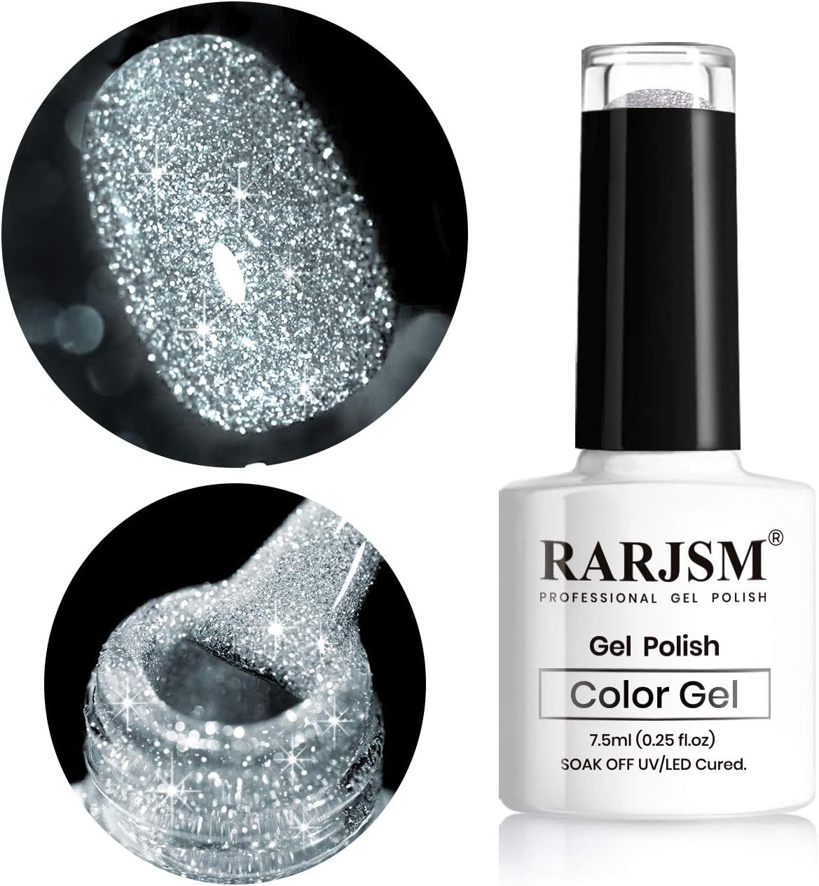 RARJSM Silver Glitter Gel Nail Polish Sparkle Nail Gel Varnish Requires Drying U...